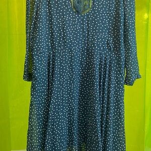 New York & Company Teal and White Polka Dot Top
